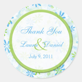 Floral verde limón y azul 1.5" Gracias Pegatina