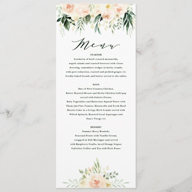 floral verde melocotón de Rubor + menú boda follaj (Anverso)