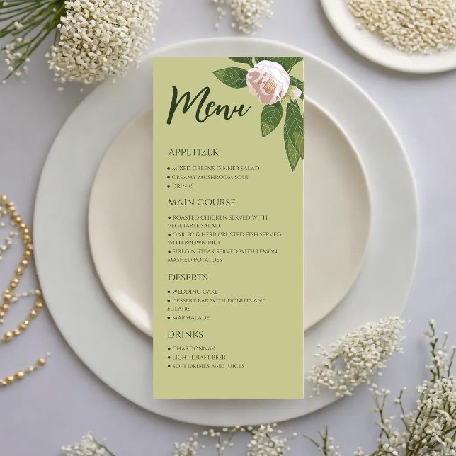 Floral verde menú de bodas simple y elegante (Greenery Floral Simple Elegant Wedding Menu)