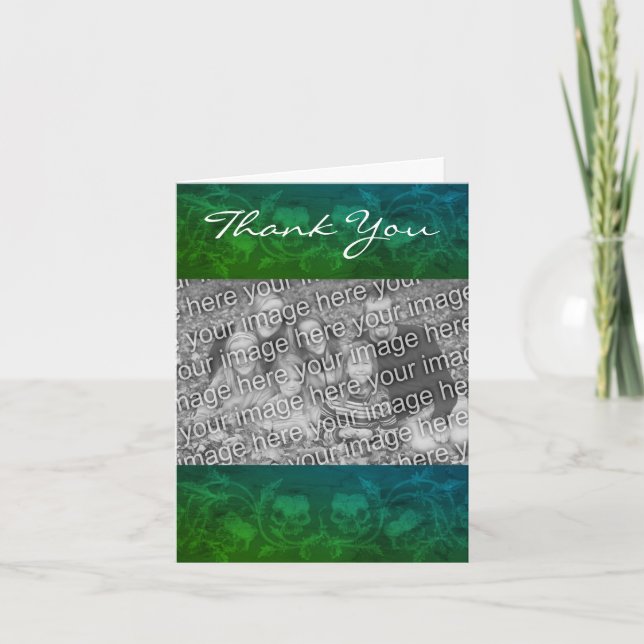 Floral verde personalizada Gracias tarjeta de foto (Anverso)