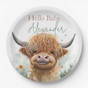 Floral verde vaca Highland recibe los platos de be