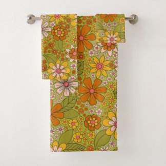 Floral verde y Naranja de los años 1960 y 1970
