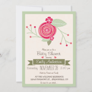Floral verde y rosa de menta, f Invitación de Baby