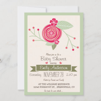 Floral verde y rosa de menta, f Invitación de Baby