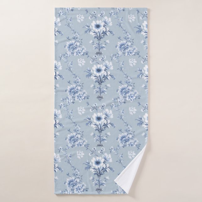 Floral Vintage Chinoiserie Blue Toile (Toalla de baño)