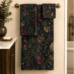 Floral Vintage Crewel Botánico Elegante Oscuro y M