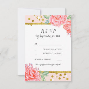 floral vintage rosa rayas doradas boda rsvp