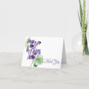 Floral violeta púrpura gracias tarjeta -en blanco