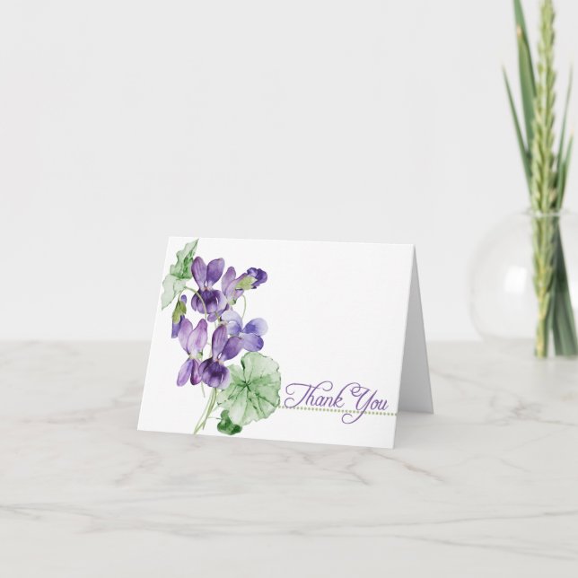 Floral violeta púrpura gracias tarjeta -en blanco  (Anverso)