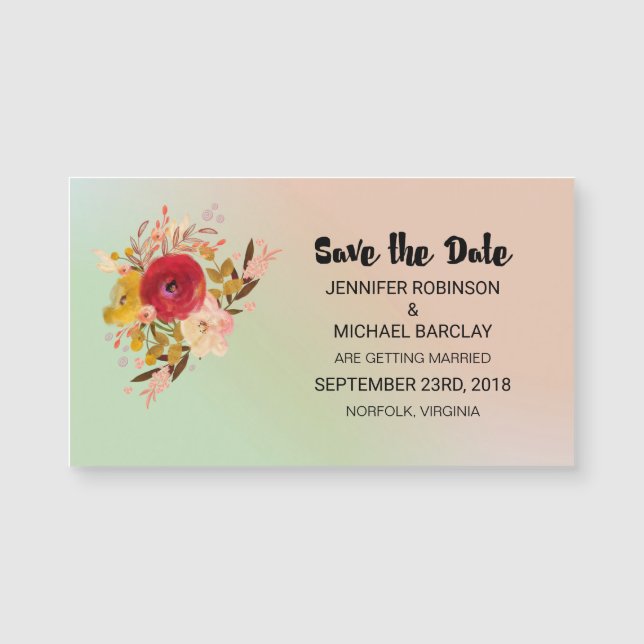 Floral Watercolor Bouquet Wedquet Guardar la fecha (Anverso)