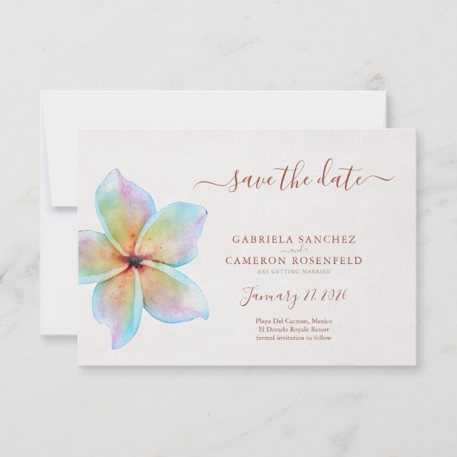 Floral Watercolor Plumeria Terracotta Boda (Anverso)