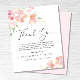 Floral Watercolor Sympathy Funeral Gracias Tarjeta