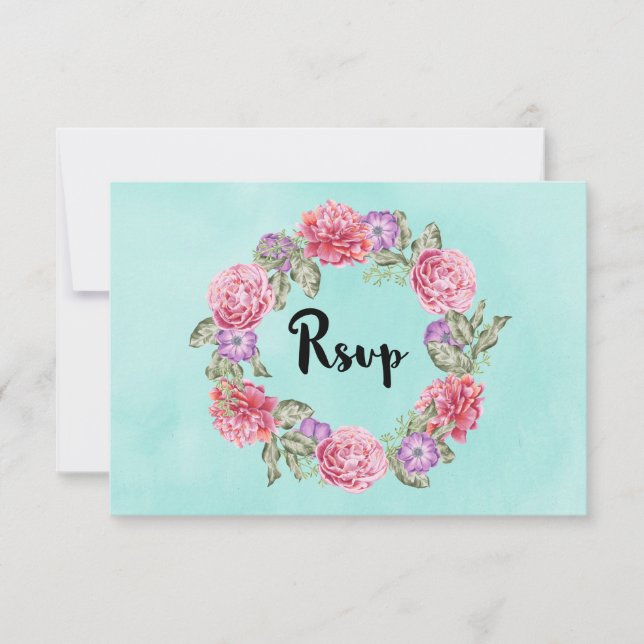 Floral Watercolor Wreath Wedding RSVP (Anverso)
