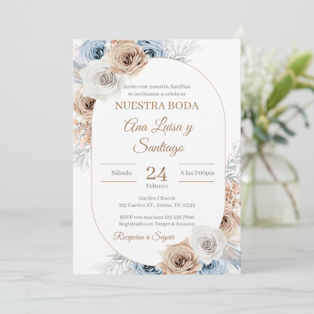 Floral Wedding invitation Invitación boda espa (Anverso de pie)