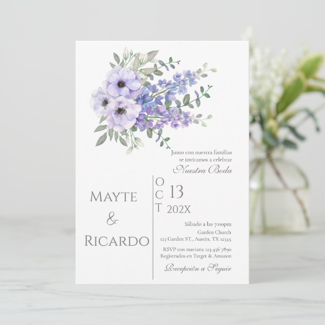 Floral Wedding invitation Invitación boda espa (Anverso de pie)