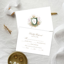 Floral Wedding Monogram Crest RSVP Card