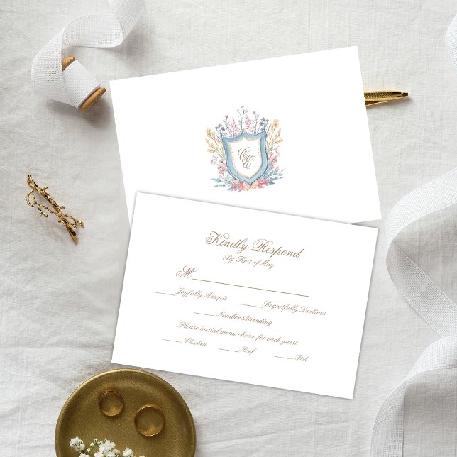 Floral Wedding Monogram Crest RSVP Card (Subido por el creador)
