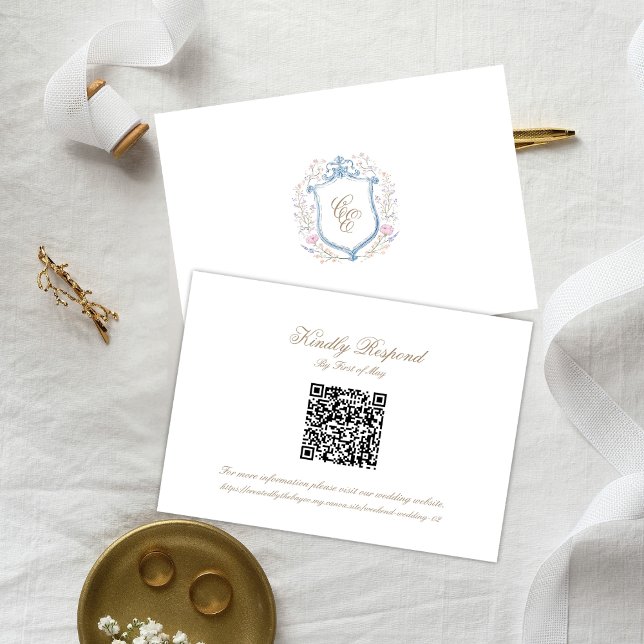 Floral Wedding Monogram Crest RSVP Card (Subido por el creador)