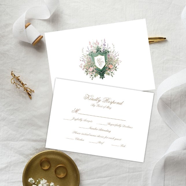 Floral Wedding Monogram Crest RSVP Card (Subido por el creador)