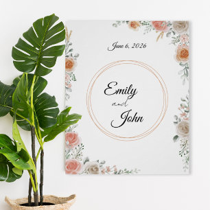 Floral Wedding Poster with Names and Date
