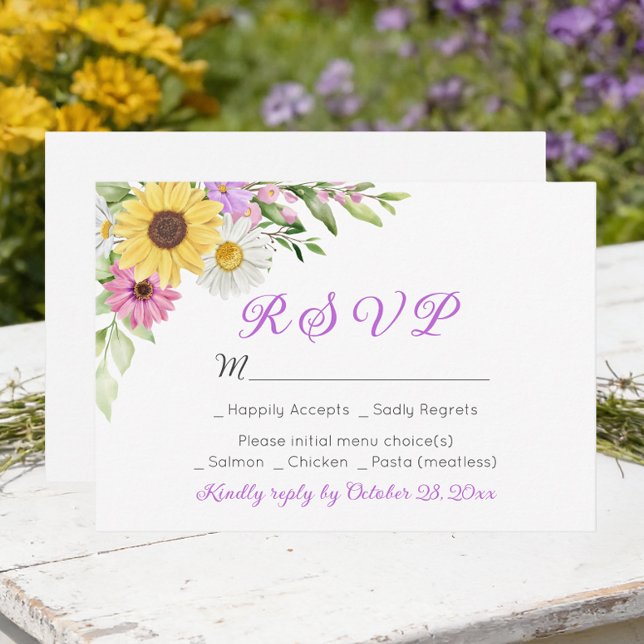 Floral Wedding Wildflower Sunflower Daisy RSVP (Subido por el creador)