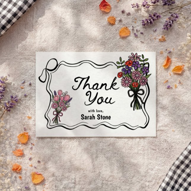 Floral Whimsical Thank You Flat Card (Subido por el creador)