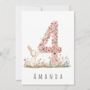 Floral White Bunny 4ª tarjeta de cumpleaños