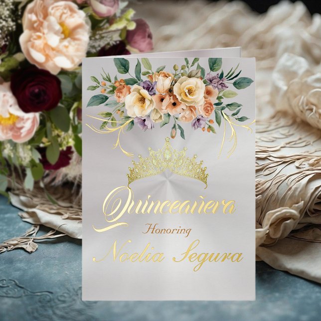 Floral - White Pearl Quinceanera Foil Invitation (Subido por el creador)