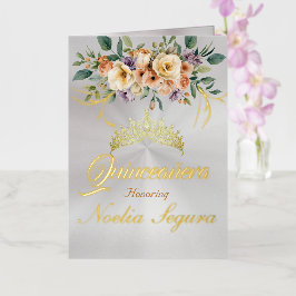 Floral - White Pearl Quinceanera Foil Invitation