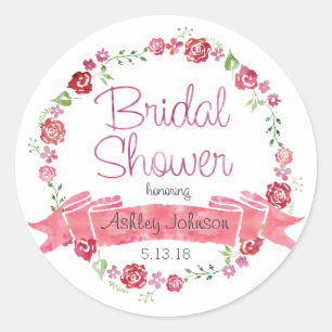 Floral Wreath con Rosas - Bridal Shower Pegatinas