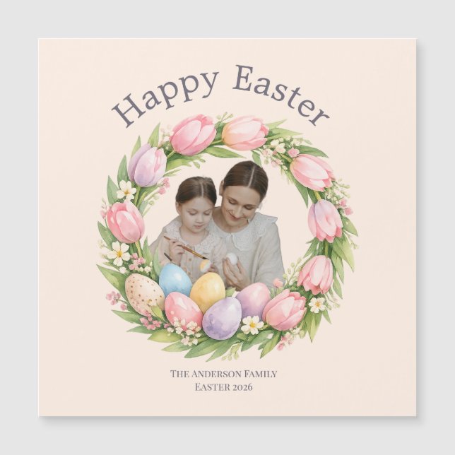 Floral Wreath & Family Photo Personalized Easter  (Anverso)