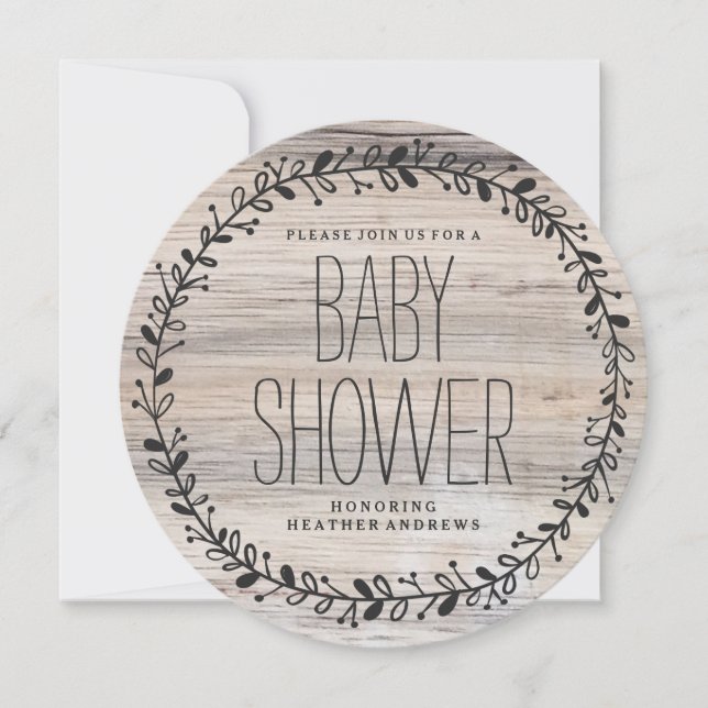 Floral Wreath | INVITACIÓN BABY SHOWER DE Madera (Anverso)