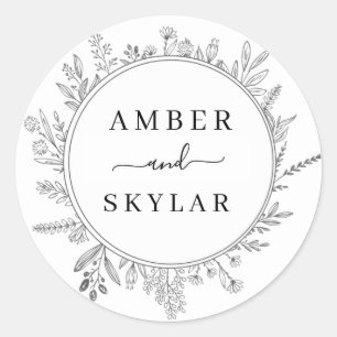 Floral Wreath Pegatina Boda redondo moderno