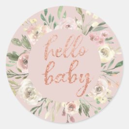 Floral Wreath & Rosa Gold Hello Sello para sobres 