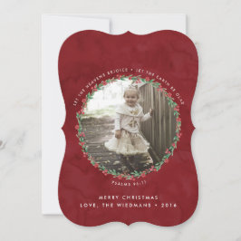 Floral Wreath Scripts Navidad Tarjeta fotográfica