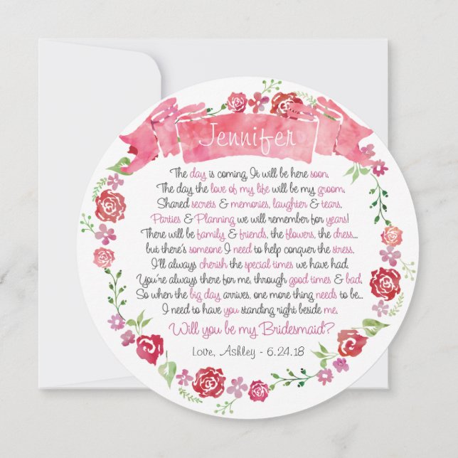 Floral Wreath será mi tarjeta de dama de honor (Reverso)