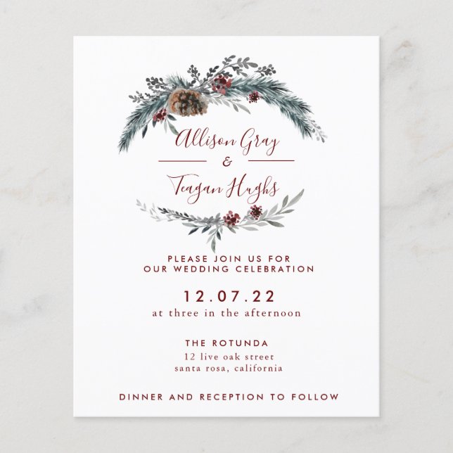 Floral Wreath Wedding Invitation | Budget Flyer (Frente)