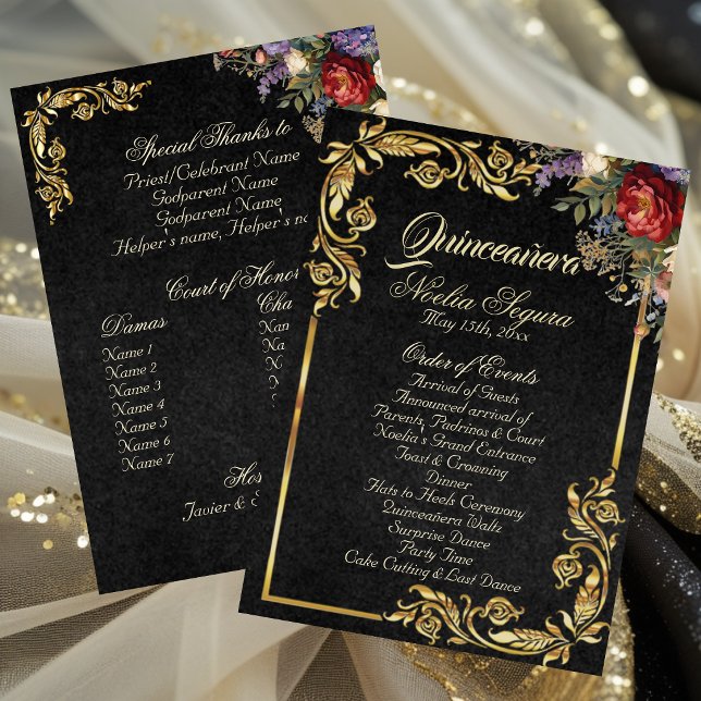 Floral y Hojas Doradas - Programa de Quinceañera N (Subido por el creador)