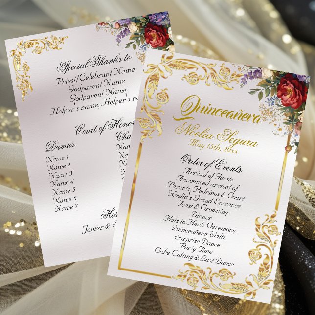 Floral y Hojas Doradas - Programa de Quinceañera P (Subido por el creador)