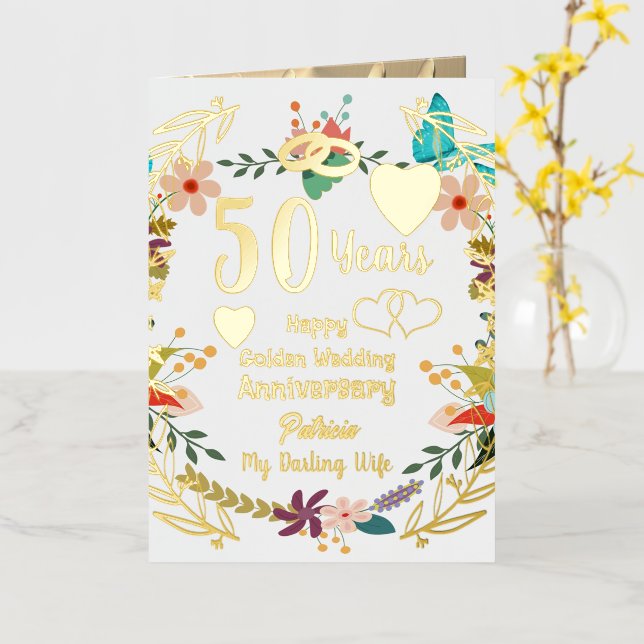 Floral y oro de 50 años personalizados (flor amarilla)