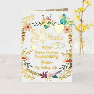 Floral y oro personalizados para el 50 aniversario