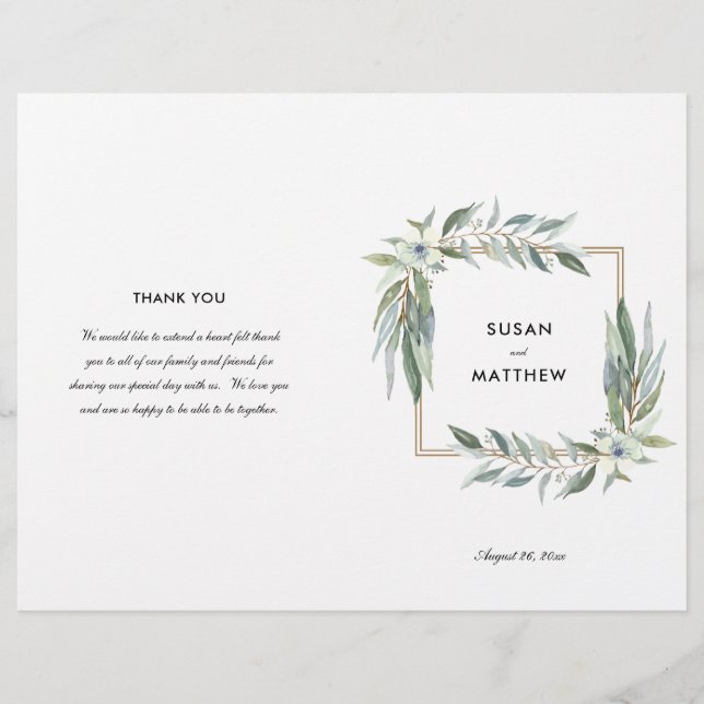 Floral y verde acuarela, programa doblado (Frente)