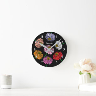 Floral Zinnia flor reloj de pared personalizado