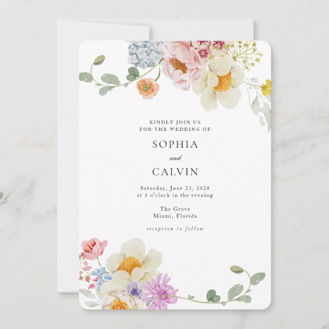 Florales audaces adoran en la invitación a la boda (Anverso)