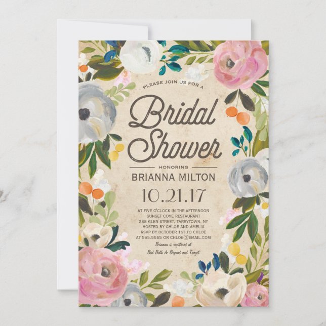 Florales de época| Invitación a la ducha nupcial (Anverso)