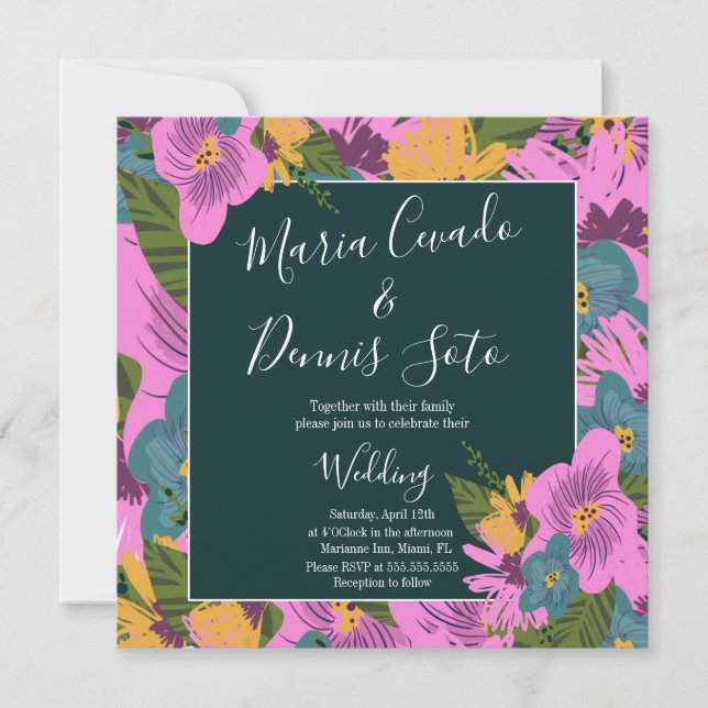 Florales Dibujados a Mano Bodas Verde Bold Rosa  (Anverso)