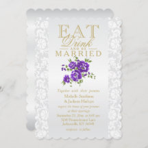 Florales púrpuras comen, bebida y sean invitación