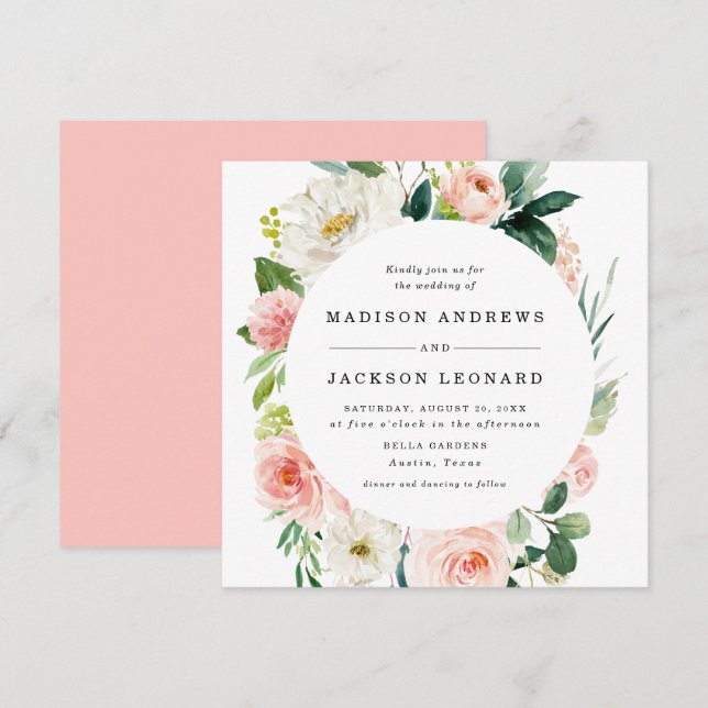 Florales Rosadas | Invitación de Boda (Anverso / Reverso)