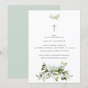 Florals Elegant Greenery Baptism Invitación
