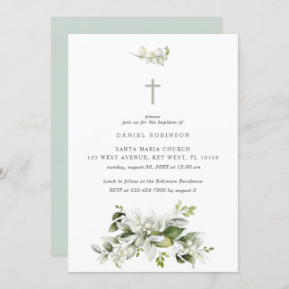 Florals Elegant Greenery Baptism Invitación